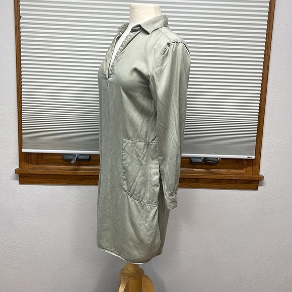 C&C California Sage Green 100% Roll Tab Sleeve Shirt Dress With Pockets Small - Picture 7 of 9